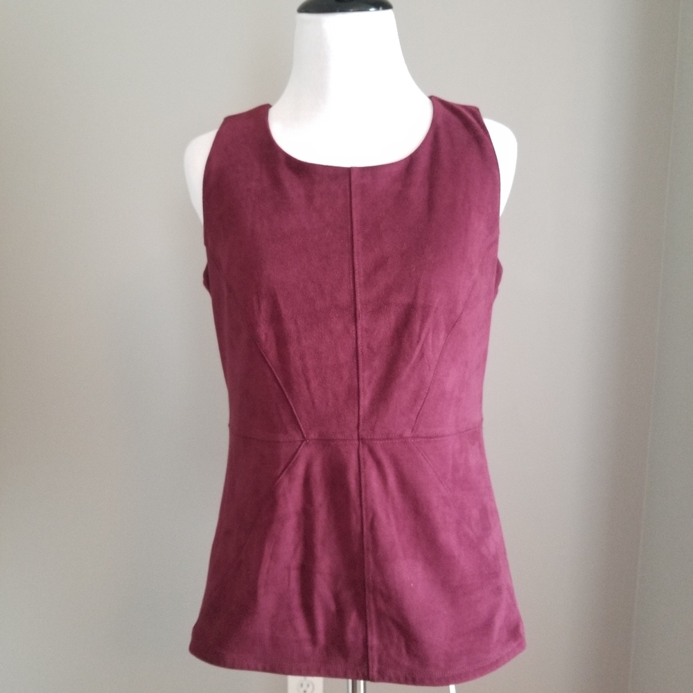 I.N.C. Burgundy Faux Suede Sleeveless Top